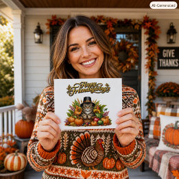 Gelukkig Friendsgiving-pelgrimkat Herfst Oogst Briefkaart