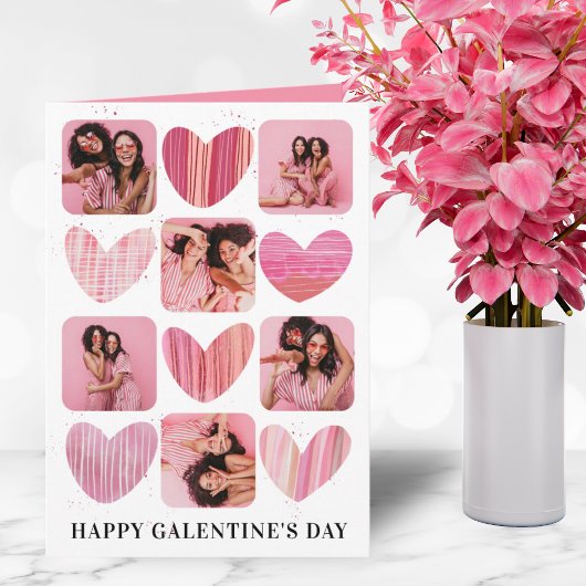 Gelukkig Galentine Roze Harten & Foto Kaart