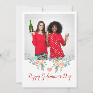 Gelukkig Galentines Dag Foto Champagne Drinken BFF Feestdagenkaart