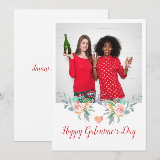 Gelukkig Galentines Day Foto Champagne Drinken BFF Feestdagenkaart (Voorkant / Achterkant)