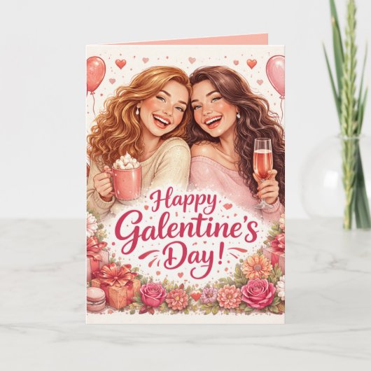 Gelukkig Galentine's Day wenskaart, blanco binnenk Kaart (Voorkant)