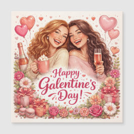 Gelukkig Galentine's Day wenskaart, magnetische ka