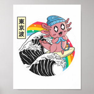 Gelukkig gamen Axolotl Surft op Kanagawa Golf Kawa Poster