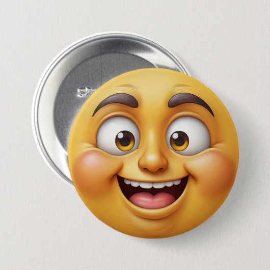 Gelukkig Geel 3D Effect Emoji Ronde Button 7,6 Cm (Voorkant /achterkant)