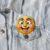 Gelukkig Geel 3D Effect Emoji Ronde Button 7,6 Cm (In situ)