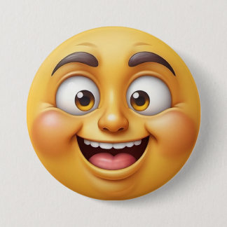 Gelukkig Geel 3D Effect Emoji Ronde Button 7,6 Cm