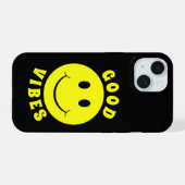 Gelukkig Geel Gezicht Goede Vibes iPhone 15 Case (Achterkant horizontaal)