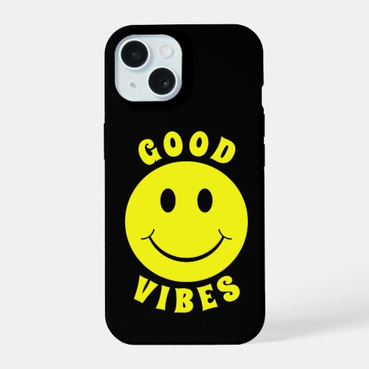 Gelukkig Geel Gezicht Goede Vibes iPhone 15 Case (Achterkant)