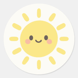 Gelukkig Geel Zonneschijn met een Lachend Gezicht  Ronde Sticker