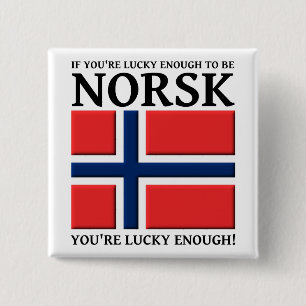 Gelukkig genoeg om een Norsk knop badge te zijn Vierkante Button 5,1 Cm