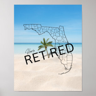 Gelukkig Gepensioneerd Florida kaart en tropische  Poster