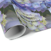 Gelukkig gepensioneerd, paarse hydrangea cadeaurap cadeaupapier (Rol Hoek)