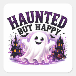 🎃 Gelukkig Geplaagd Geest Halloween Spreuk 👻 Vierkante Sticker