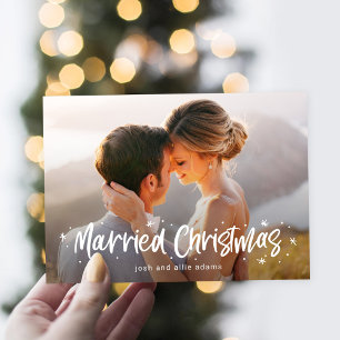 Gelukkig Getekende Getrouwde Kerst Foto Kaart