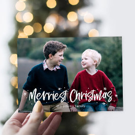 Gelukkig Getekende Merry Kerst Foto Kaart