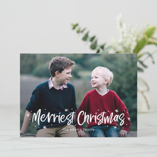 Gelukkig getrokken vrolijkste kerst fotokaart feestdagenkaart (Staand voorkant)