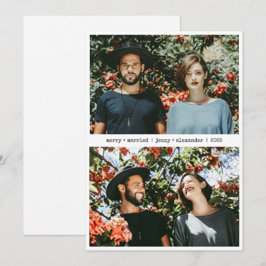 Gelukkig Getrouwd Jonggehuwd Twee Foto Minimalisti Feestdagenkaart (Voorkant / Achterkant)
