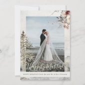 Gelukkig getrouwd kerst feestdagen pasgetrouwden f feestdagenkaart (Voorkant)