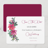 Gelukkig getrouwd roze kerst bloemige bruiloft save the date (Voorkant / Achterkant)