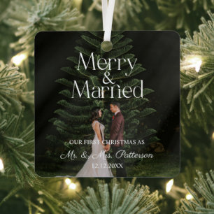 Gelukkig & Getrouwd Trouw Eerste Kerstmis Metalen Ornament