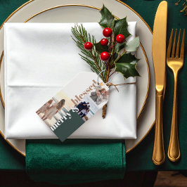 Gelukkig & Gezegend Familie Kerst Foto Groen Cadeaulabel