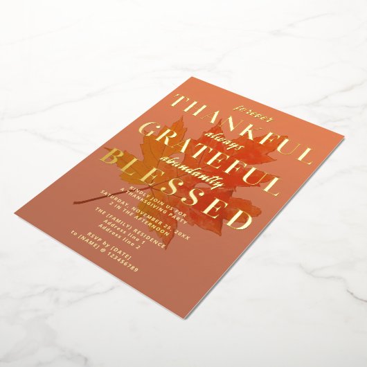 Gelukkig Gezegende Partij voor de Thanksgiving Folie Uitnodiging (Gedraaid)