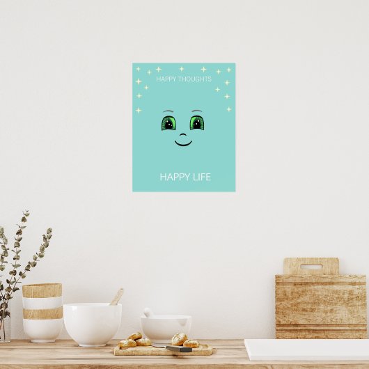 Gelukkig gezicht en vrolijke gedachten brengen gel poster (Keuken)