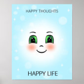 Gelukkig gezicht en vrolijke gedachten over lichtb poster (Voorkant)