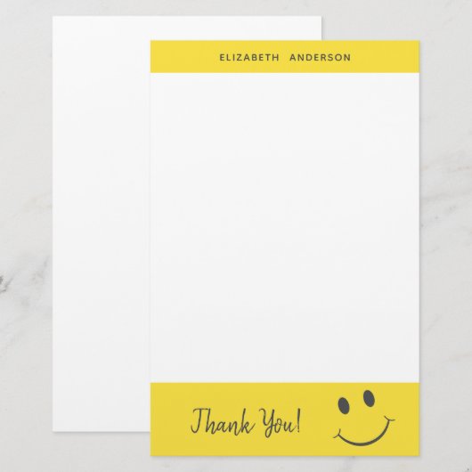 Gelukkig Gezicht glimlachen Dank u toevoegen Naam Briefpapier (Voorkant / Achterkant)