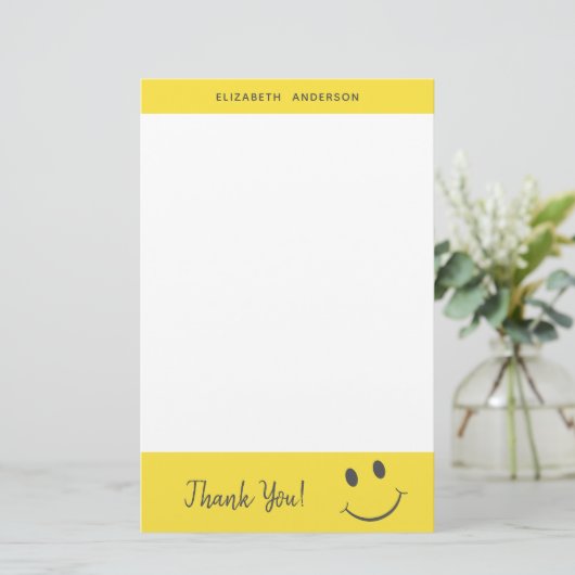 Gelukkig Gezicht glimlachen Dank u toevoegen Naam Briefpapier (Staand voorkant)