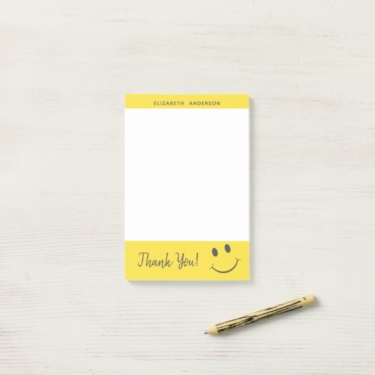Gelukkig Gezicht glimlachen Dank u toevoegen Naam Post-it® Notes (Op bureau)