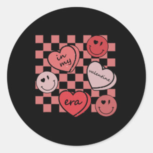 Gelukkig Gezicht Hart Retro Groovy Valentijn In Mi Ronde Sticker