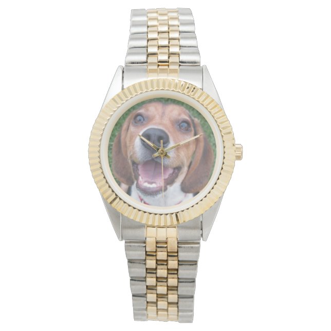 Gelukkig gezicht lachende Beagle Horloge (Voorkant)