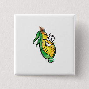 gelukkig gezicht maiskolf vierkante button 5,1 cm