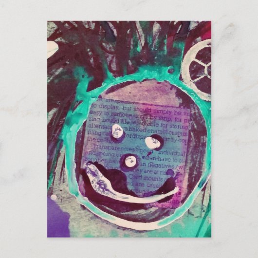 Gelukkig Gezicht Mixed Media Collage Briefkaart (Voorkant)