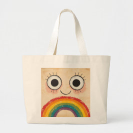 GELUKKIG GEZICHT REGENBOOG GROTE TOTE BAG