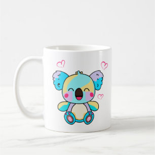 Gelukkig glimlachend baby koala beer met liefdesha koffiemok