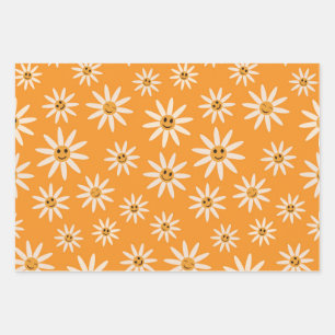 Gelukkig glimlachend retro wit bloemenpatroon inpakpapier vel
