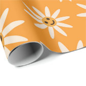 Gelukkig glimlachend retro-wit bloeschema cadeaupapier (Rol Hoek)