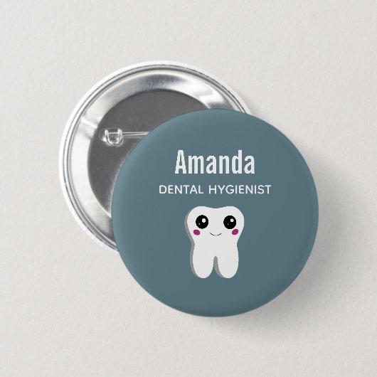 Gelukkig glimlachend tandheelkundig testwerk ronde button 5,7 cm (Voorkant /achterkant)