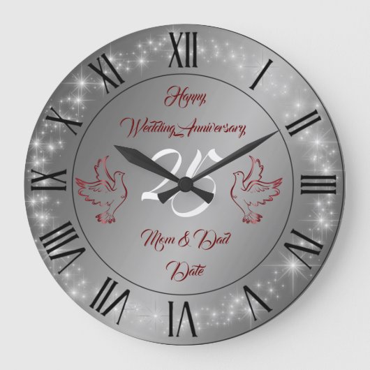 Gelukkig Glitterend Aanpasbaar Zilver 25-jarig Jub Grote Klok (Voorkant)