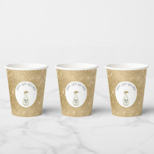 Gelukkig Glitzy Halloween Gouden Crème Pompoen Gez Papieren Bekers