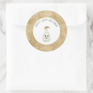Gelukkig Glitzy Halloween Gouden Crème Pompoen Gez Ronde Sticker