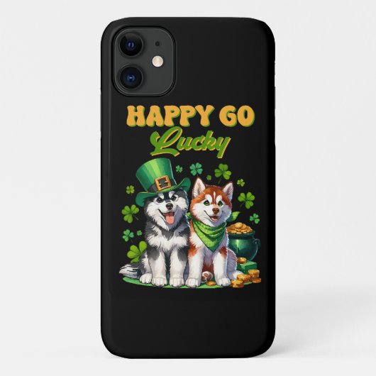 Gelukkig Go Lucky Schattige Husky St. Patricks Dag Case-Mate iPhone Case (Achterkant)