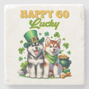 Gelukkig Goedgeluimd Schattige Husky St. Patricks Stenen Onderzetter