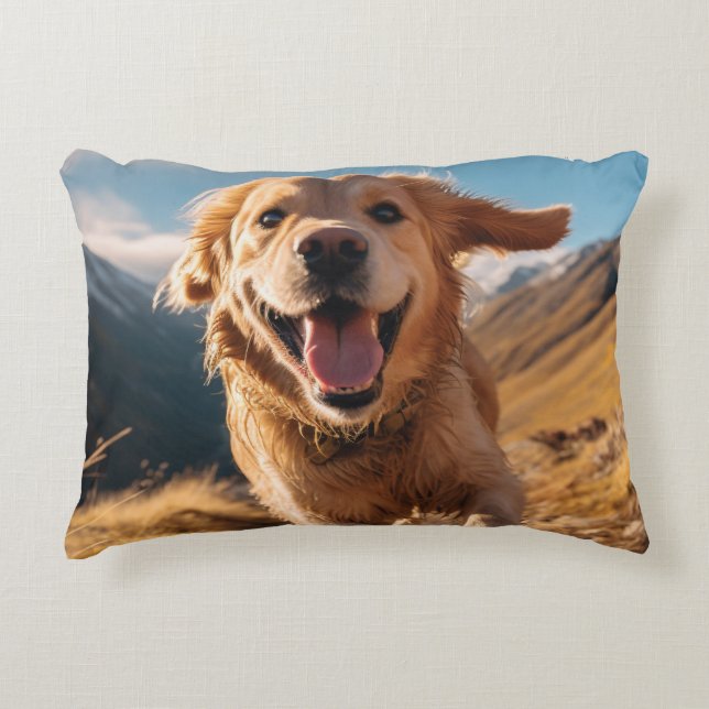 Gelukkig Golden Retriever Running Accent Kussen (Voorkant)