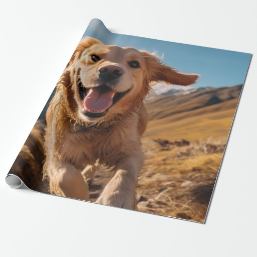 Gelukkig Golden Retriever Running Cadeaupapier (Uitgerold)