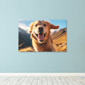 Gelukkig Golden Retriever Running Canvas Afdruk (Insitu (Houten vloer))