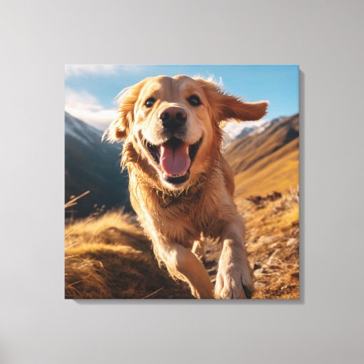 Gelukkig Golden Retriever Running Canvas Afdruk (Voorkant)