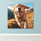 Gelukkig Golden Retriever Running Canvas Afdruk (Insitu (Houten vloer))